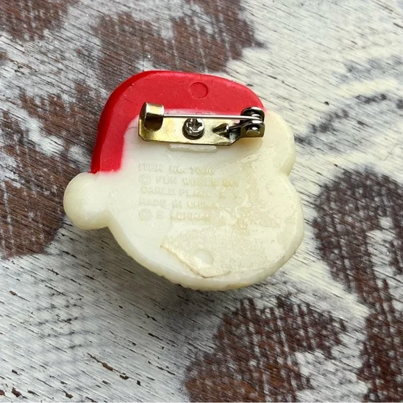 VINTAGE 70s 80s S Lehman Fun World Santa CLAUS Smiling Face Brooch Christmas Pin - Picture 4 of 8